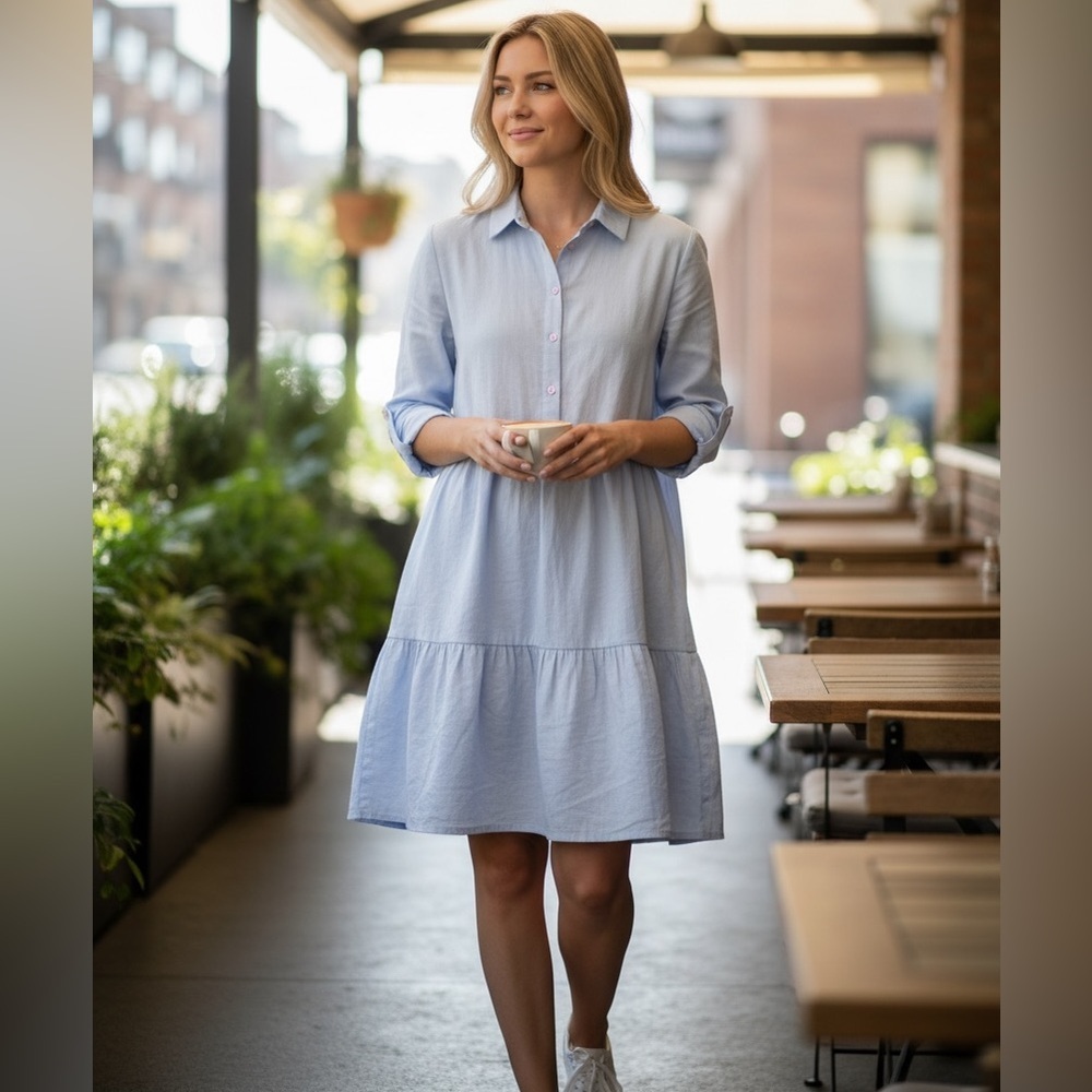 GOLDI Weekend Visit Button Down Dress Baby Blue size XS